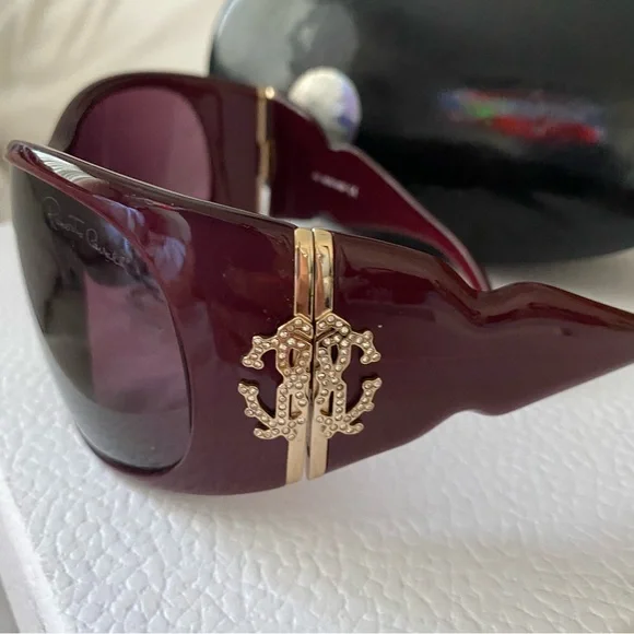 Y2K Roberto Cavalli Swarovski Crystals Oversized Burgundy Sunglasses - Picture 3 of 12
